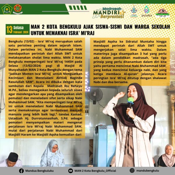 MAN 2 KOTA BENGKULU AJAK SISWA-SISWI DAN WARGA SEKOLAH UNTUK MEMAKNAI ISRA’ MI’RAJ