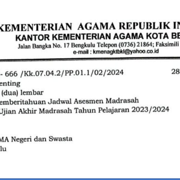 Jadwal Asesmen Madrasah Tk. Aliyah 2024